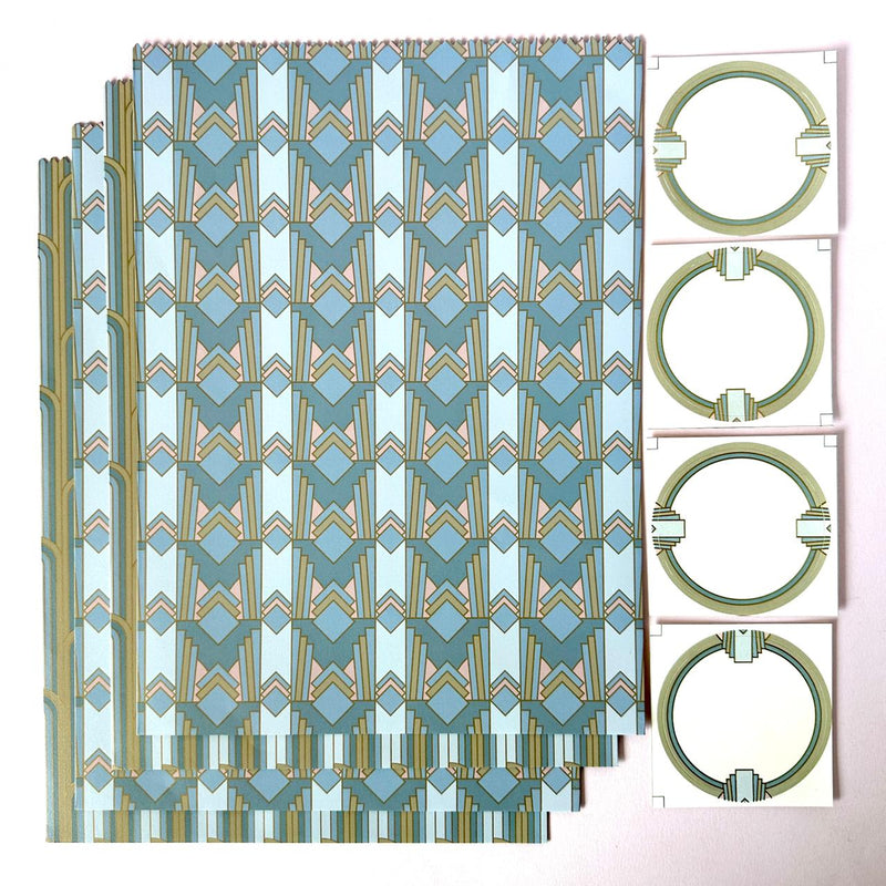 Gilded Era Blue Gift Envelopes and Stickers Set