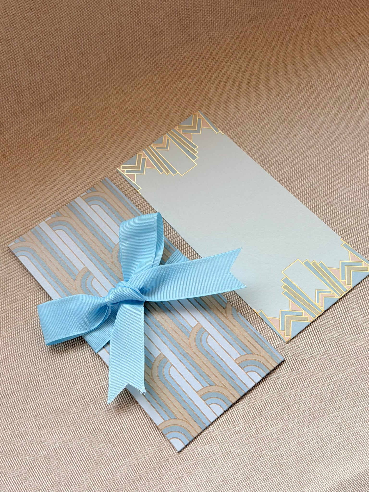 Gilded Blue Ribbon Envelopes with Notecards