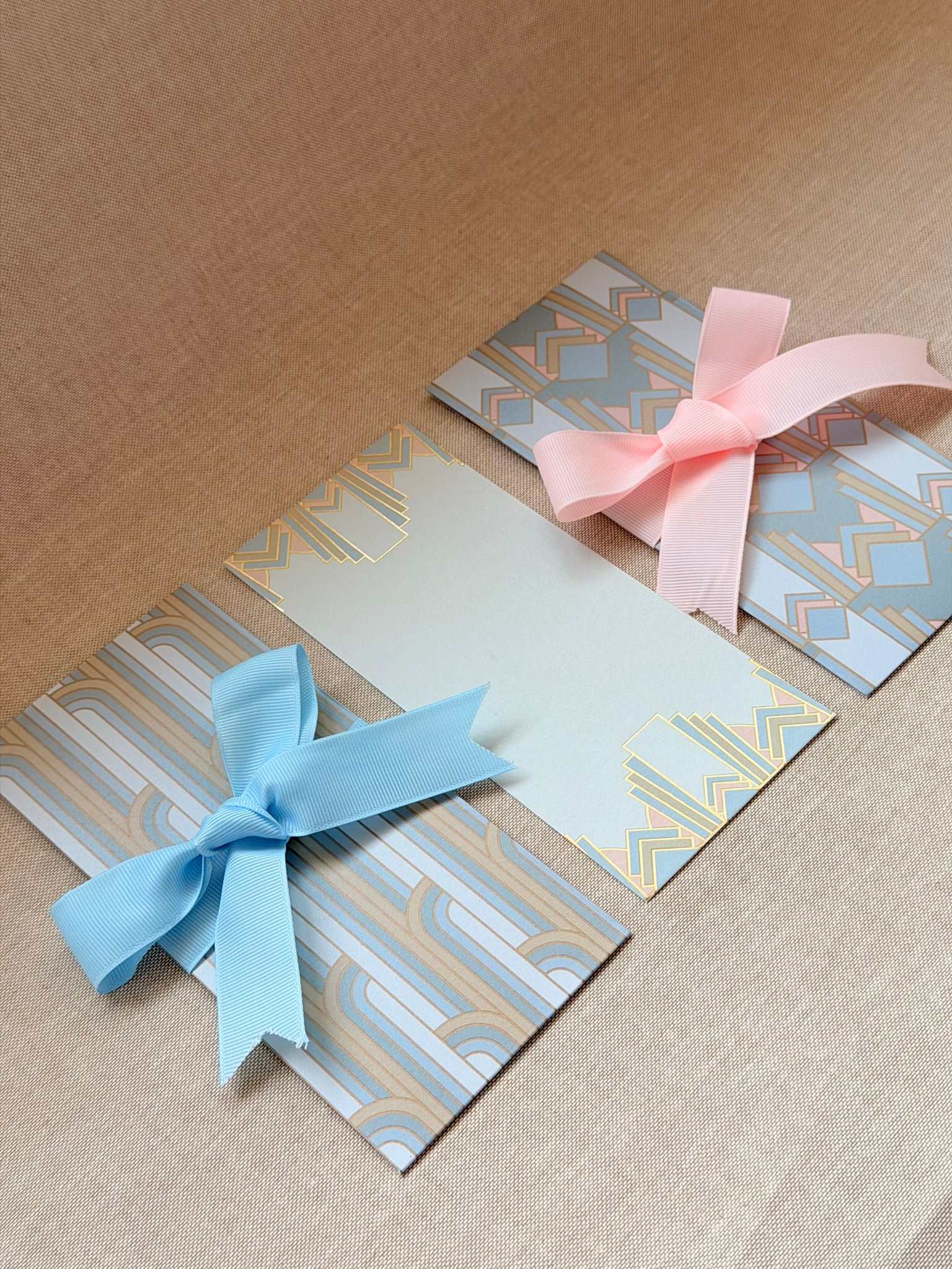Gilded Blue Ribbon Envelopes with Notecards